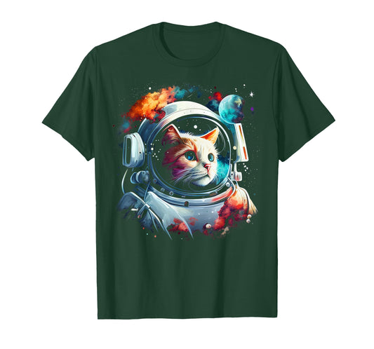 Astronaut Cat or Funny Space Cat on Galaxy Cat Lover T-Shirt for Men Women Kids