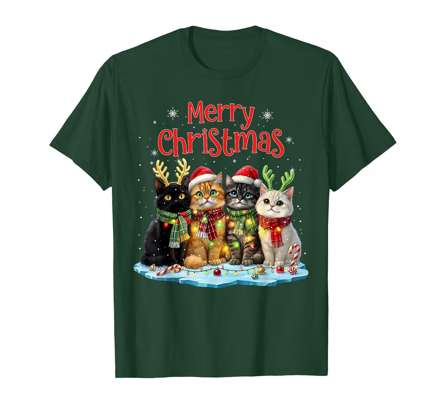 Cute Christmas Cats Funny Xmas Holiday Kitten Lover Graphic T-Shirt