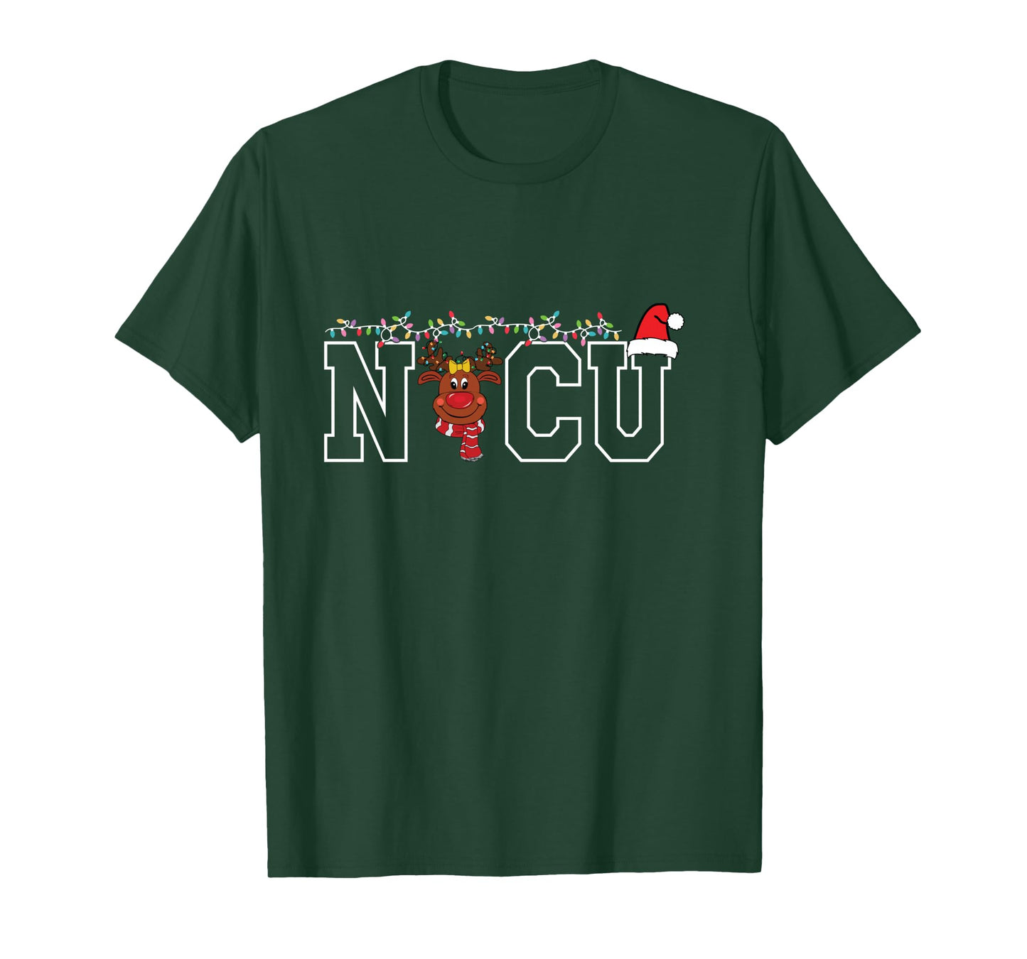 Cute Santa Hat Reindeer Christmas Light Xmas NICU Nurse Cool Long Sleeve T-Shirt