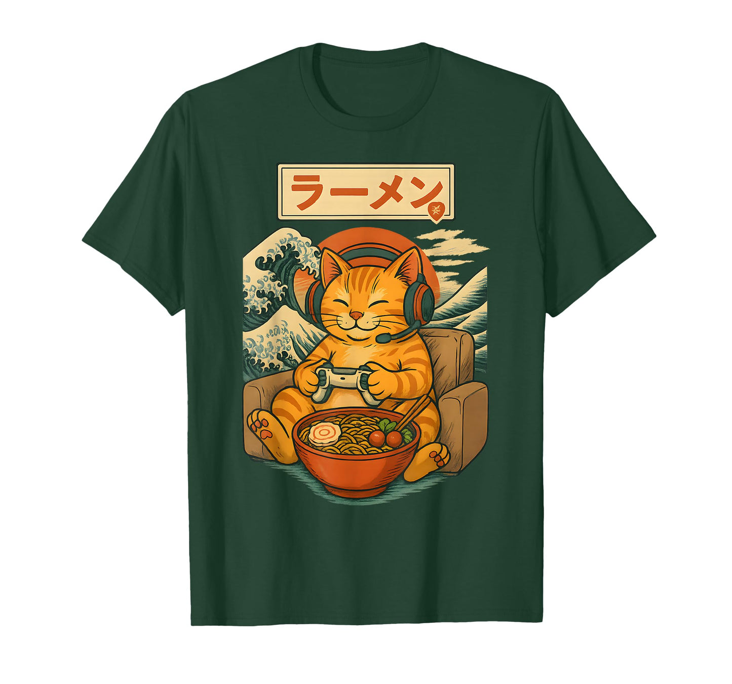 Cute Kawaii Gamer Cat Funny Ramen Japanese Cat Gaming T-Shirt