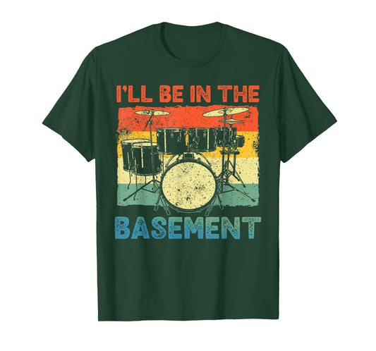 Funny Drumming Basement Drum Set Drummer Rock Dad Grandpa T-Shirt