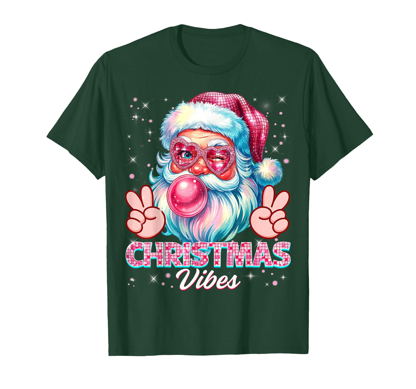 Christmas Vibes Cute Pink Santa Vintage Retro Pjs Women Girl T-Shirt