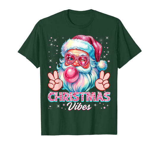 Christmas Vibes Cute Pink Santa Vintage Retro Pjs Women Girl T-Shirt