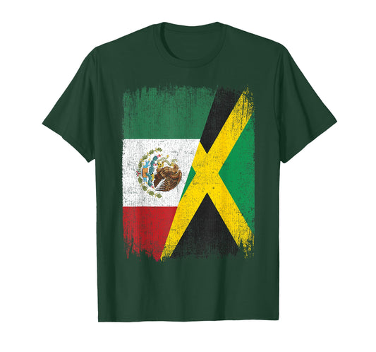 Half Mexico Jamaica Flag Mexican Jamaican Roots T-Shirt