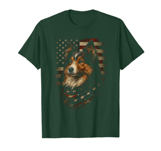 Shetland Sheepdog USA Flag Patriotic Sheltie 4th of July T-Shirt