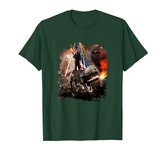 Abe Lincoln Riding Dinosaur American Patriotic Funny T-Shirt