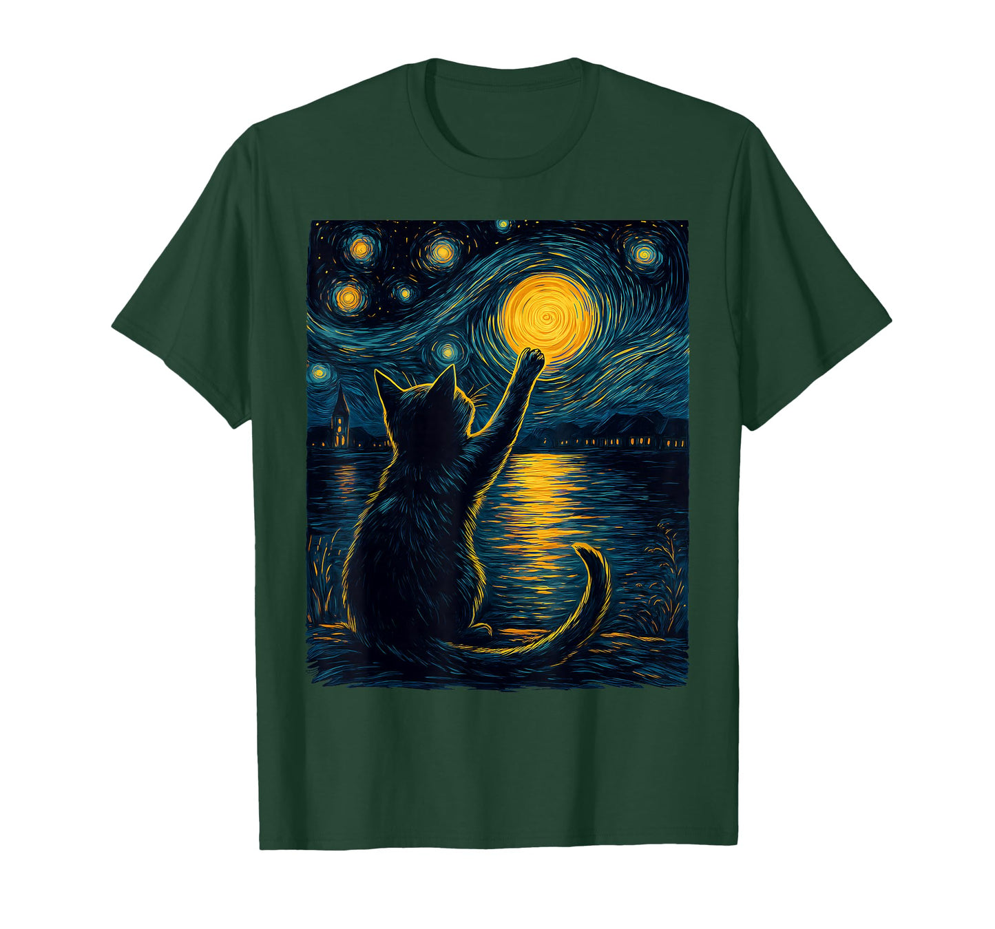 Black Cats Lover Starry Night Vincent Van Gogh T-Shirt