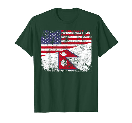 NEPALESE ROOTS | Half American Flag | NEPAL T-Shirt for Women Kids Men