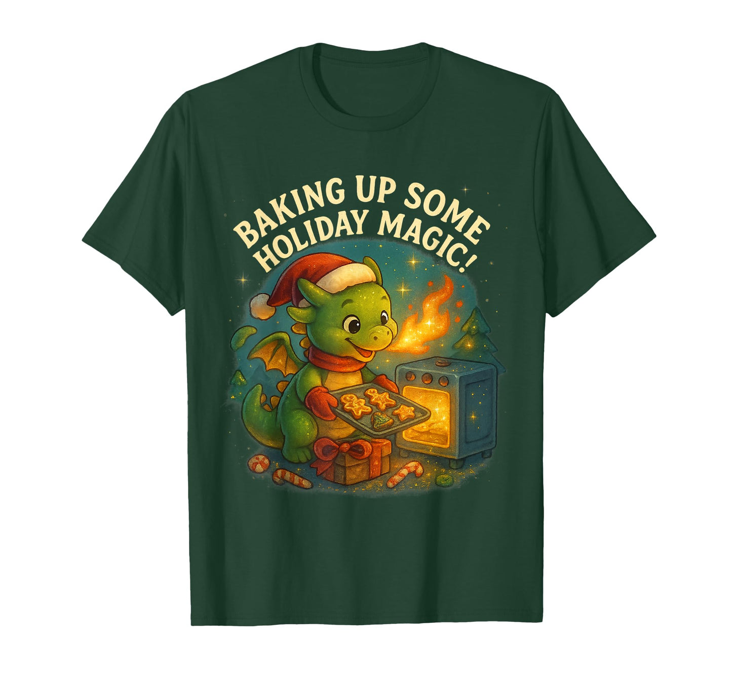Baking Up Holiday Magic Cute Dragon Design T-Shirt