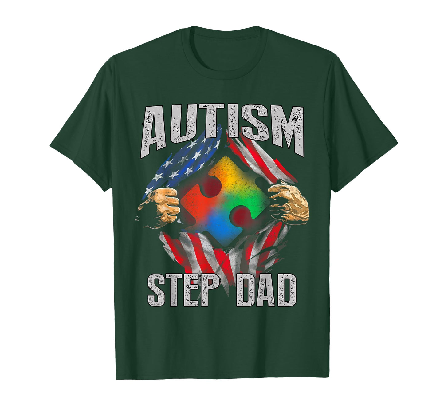 Autism Step Dad American Flag Autism Awareness T-Shirt T-Shirt
