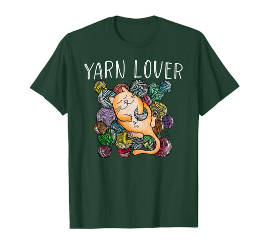 Adorable Knitting and Crochet Happy Cat Yarn Lovers T-Shirt