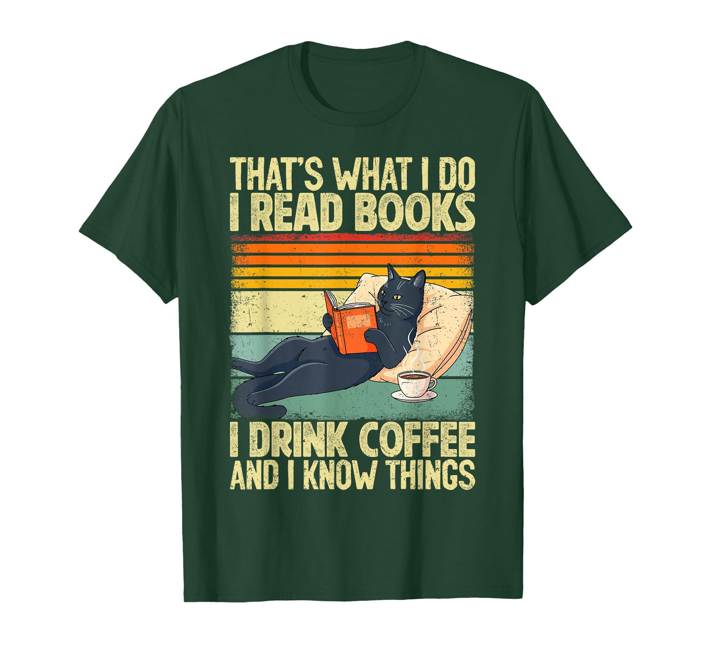 Cat Reading Book Lover Coffee Books Teacher Librarian Cat T-Shirt