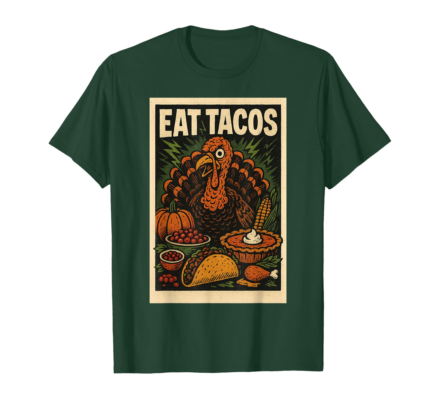Funny Thanksgiving Shirt Eat Tacos Turkey Retro Horror Comic T-Shirt