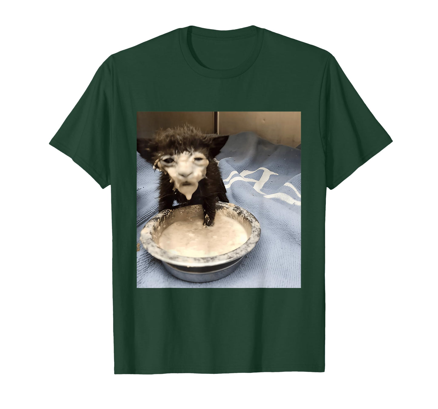 Funny Cat Drinking Milk Meme Whimsical Black Cat Brainrot T-Shirt