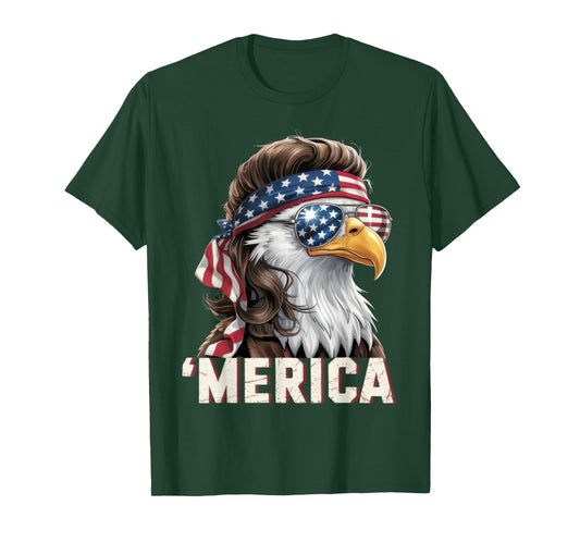 Merica Patriotic Eagle Mullet USA American Flag 4th of July T-Shirt