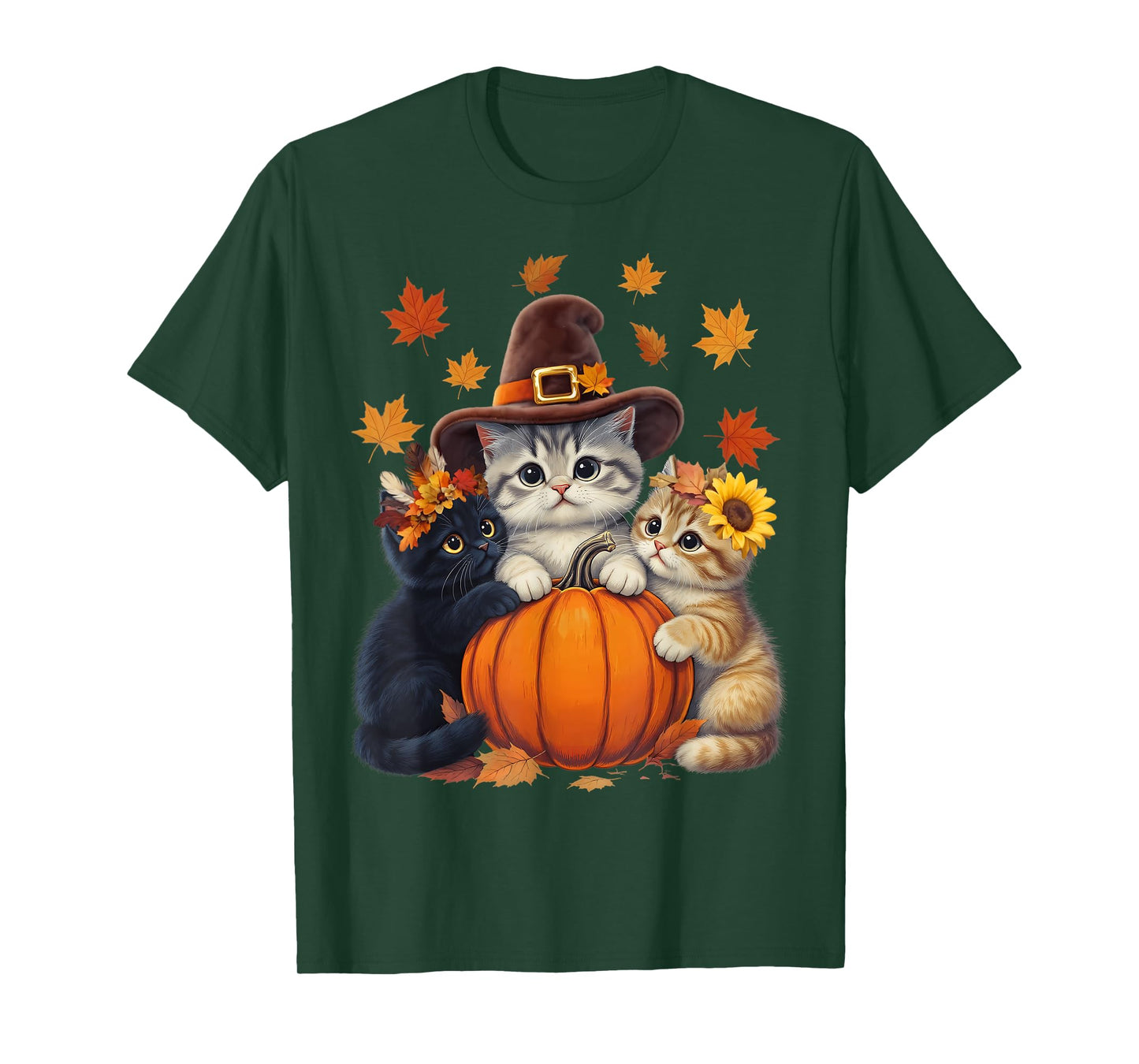 Thanksgiving Kittens and Pumpkin Cats Lover Men Women Fall T-Shirt