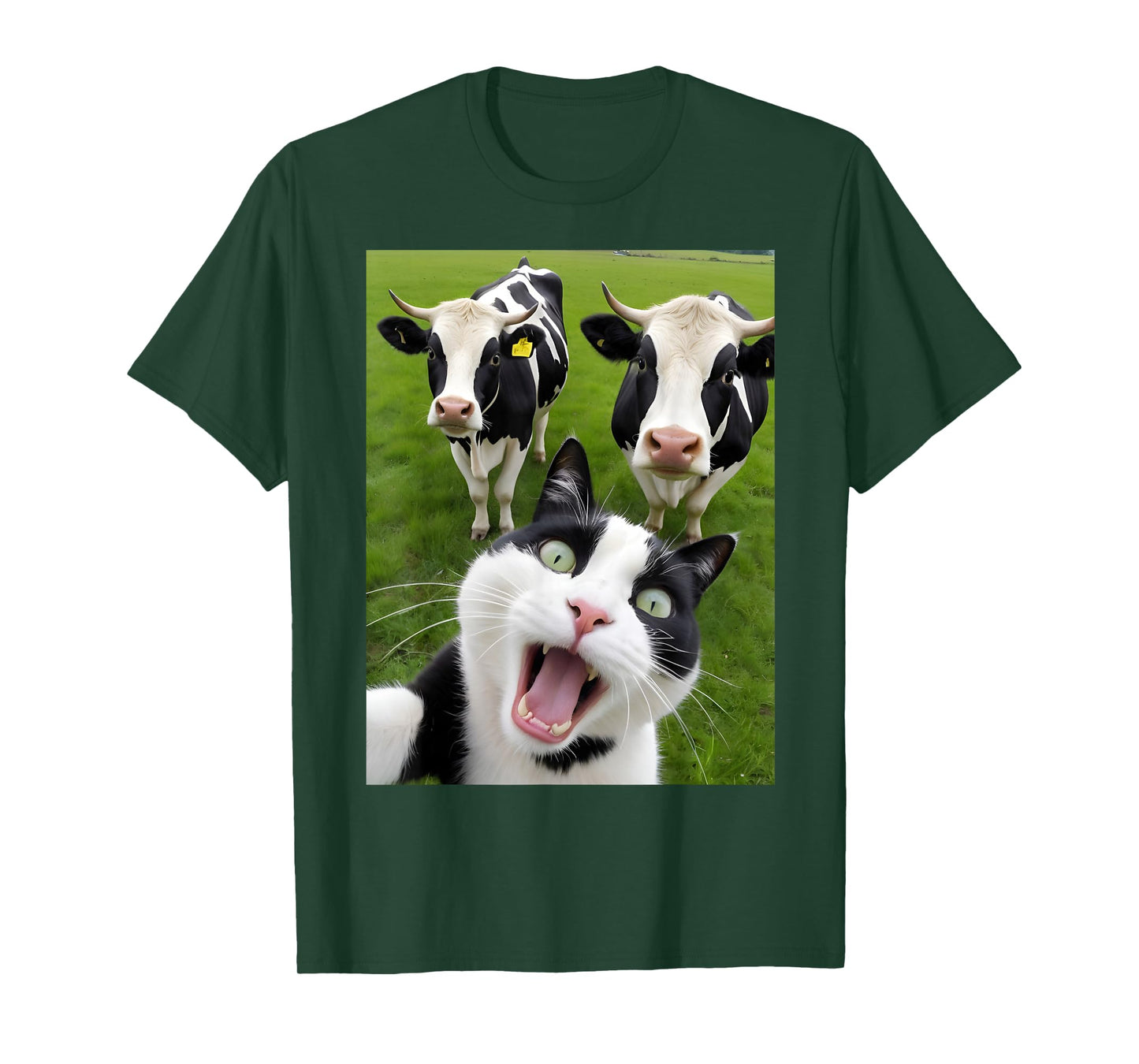 Funny Black And White Cat Cow Selfie T-Shirt
