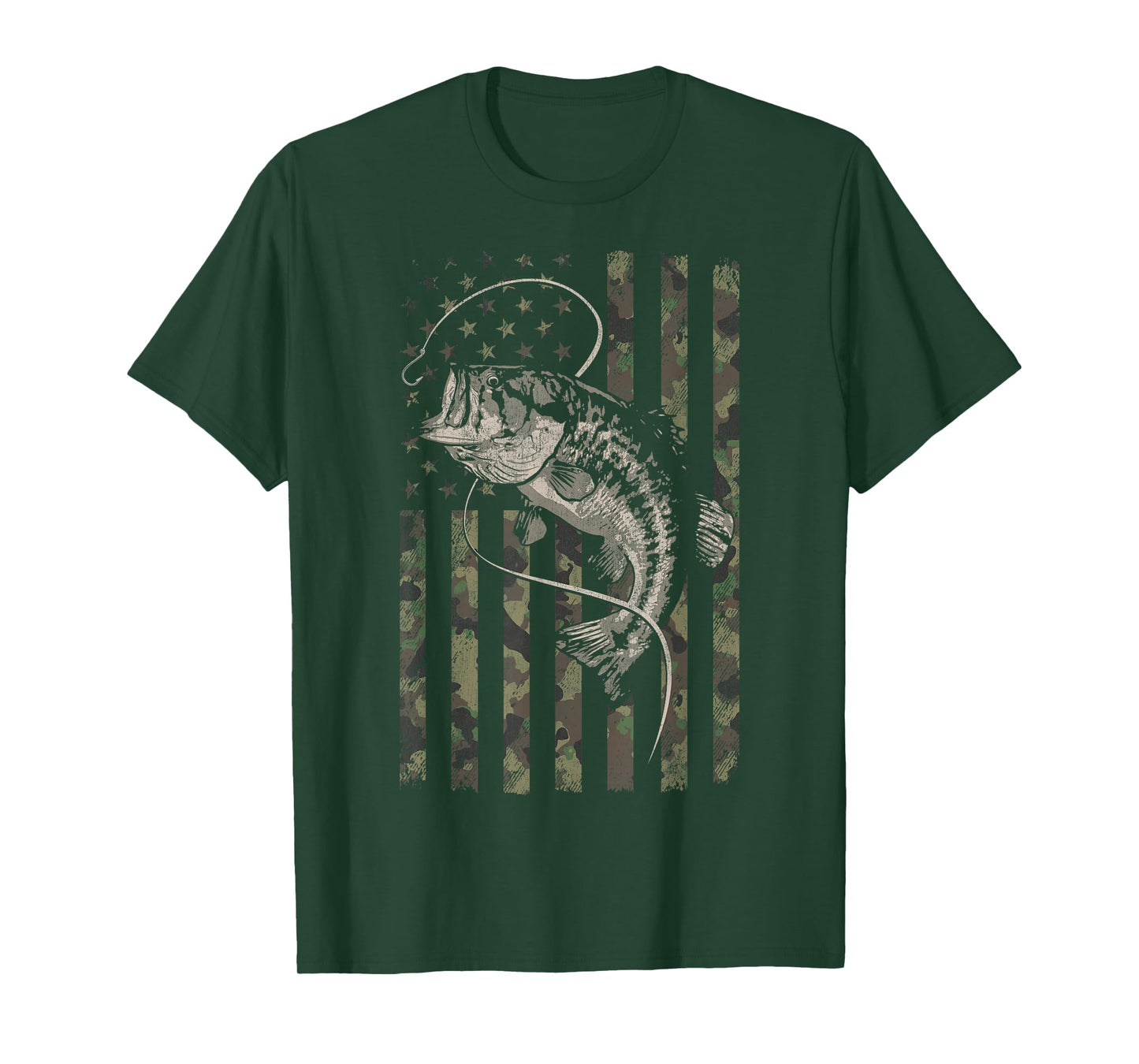 Fishing Camo American Flag Bass Fish Camouflage T-Shirt