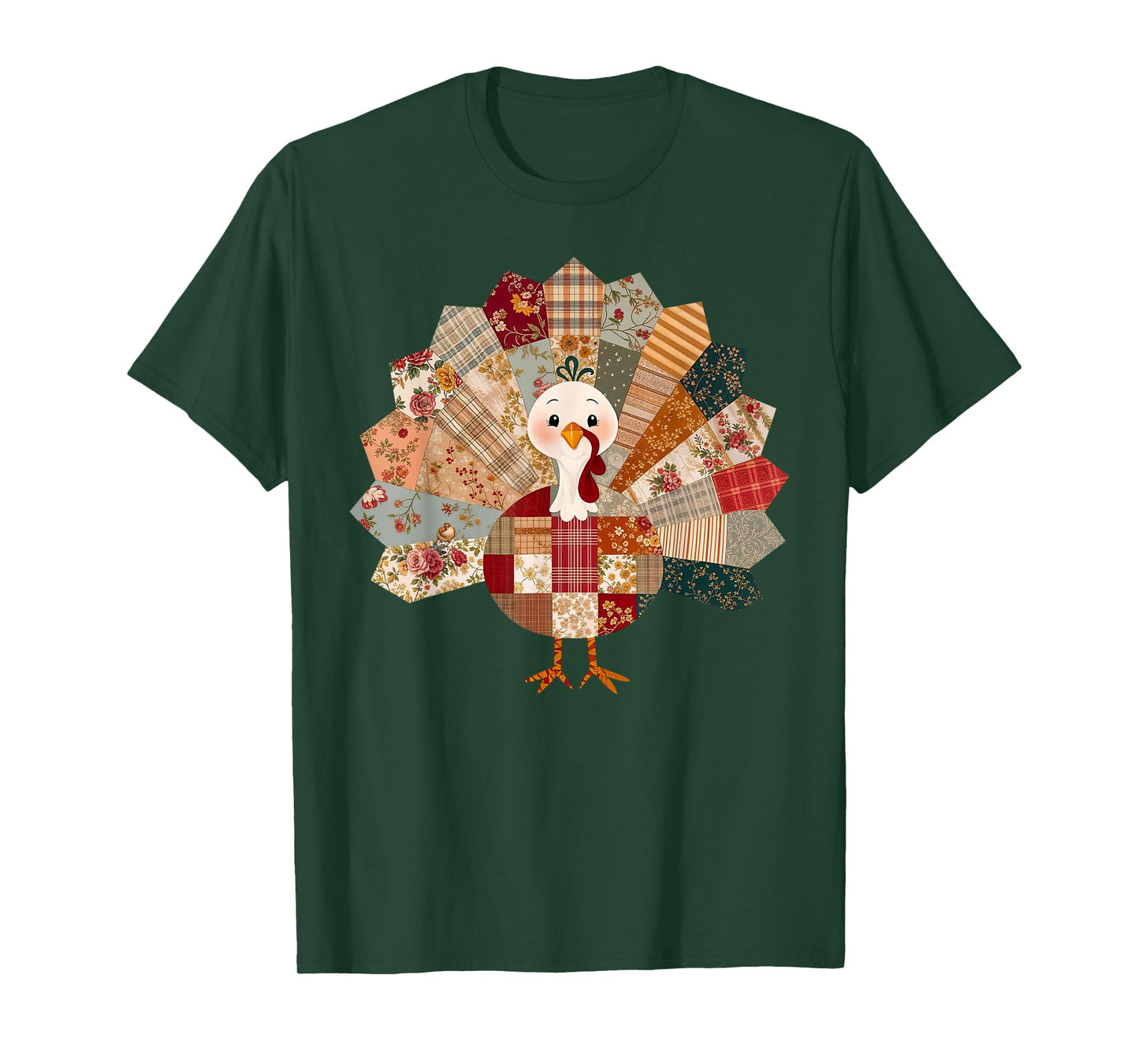 Thanksgiving Vintage Patchwork Turkey Floral Plaid Quilting T-Shirt