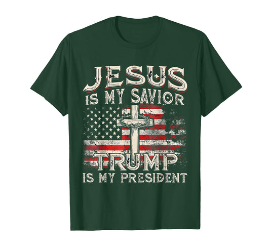 Jesus is My Savior Trump is My President Trump 2024 USA Flag T-Shirt
