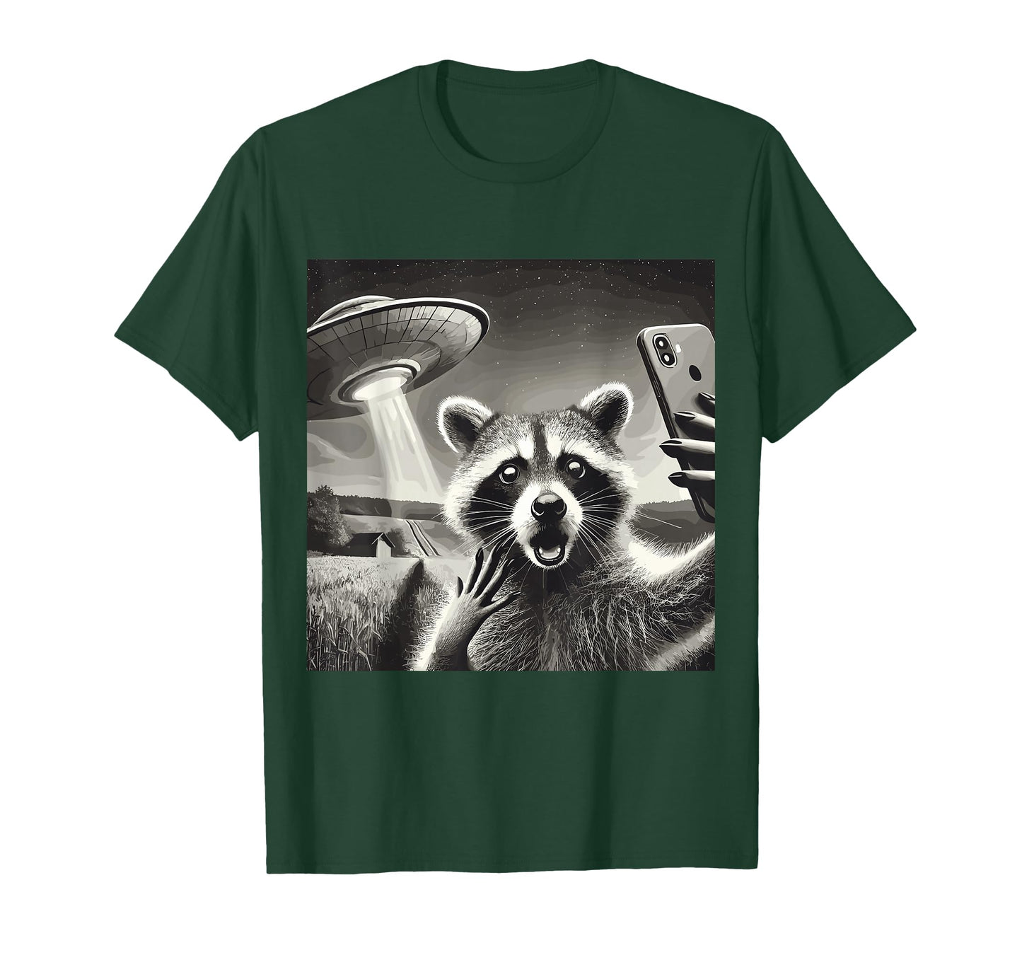 Racoon Selfie With Alien UFO Funny Raccoon T-Shirt