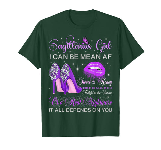 Sagittarius Girl Birthday Purple High Heels Dripping Lips T-Shirt