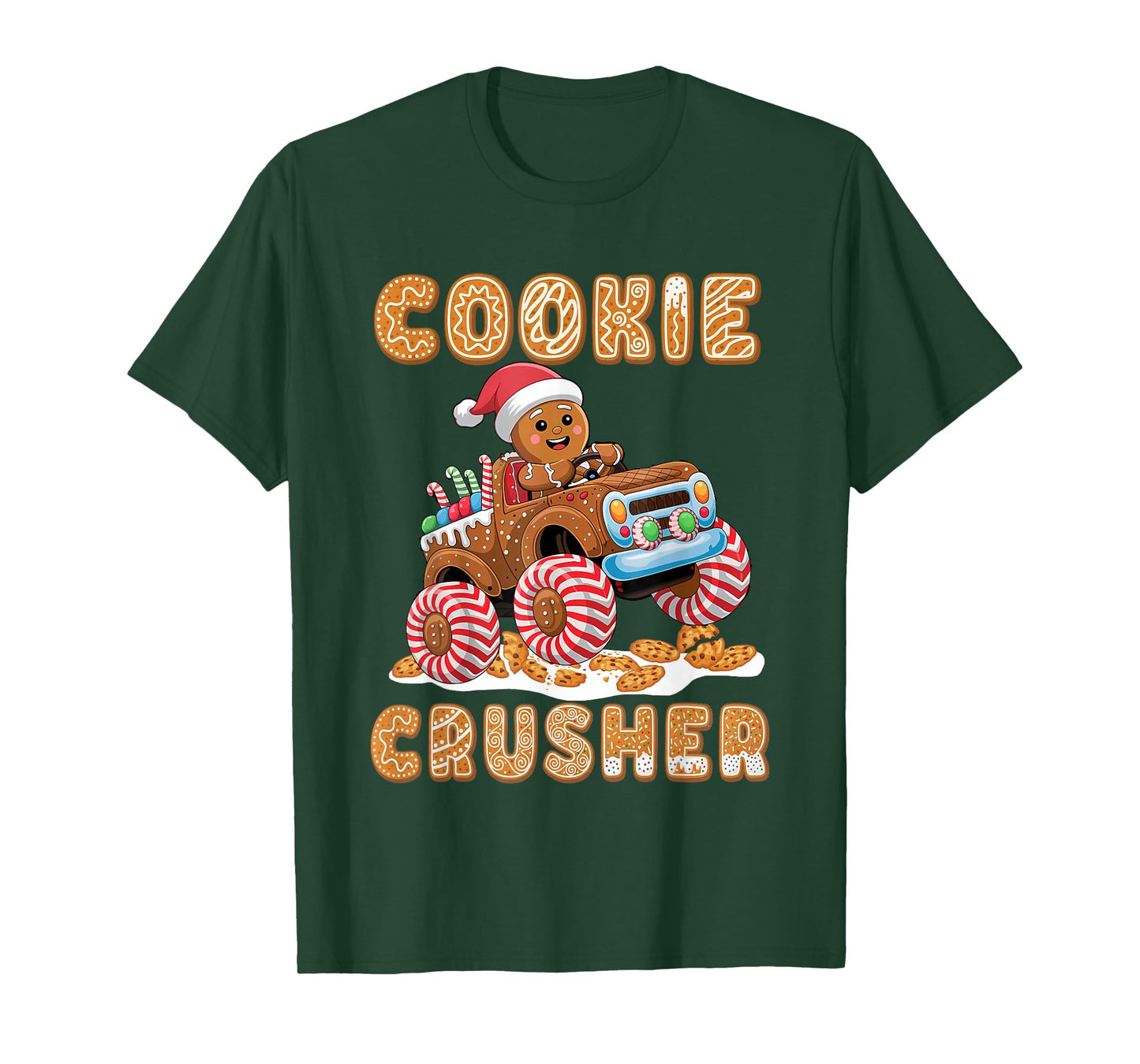 Christmas Gingerbread Pajamas Cookie Crusher Monster Truck T-Shirt