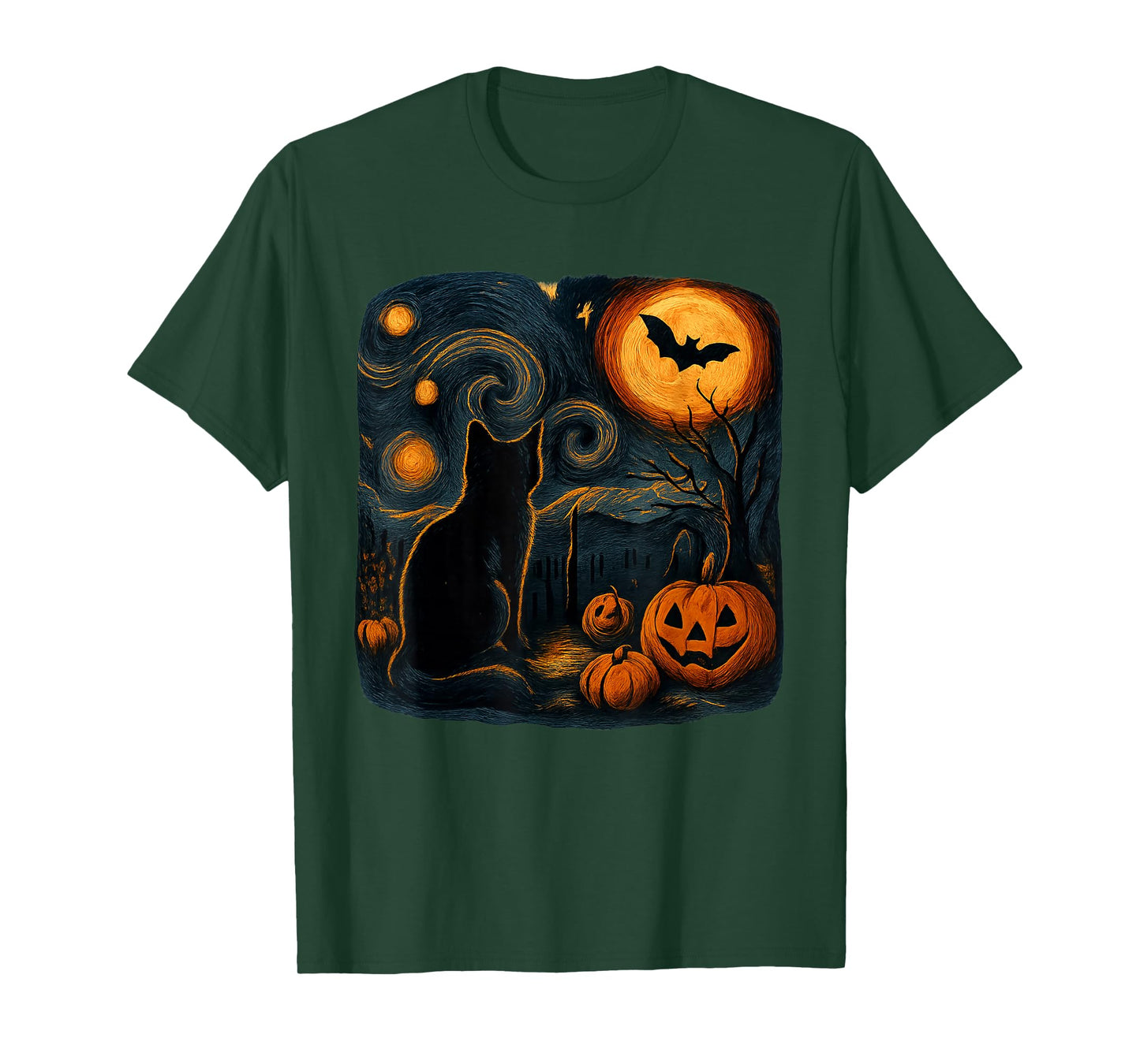 Halloween Black Cat Van Gogh Starry Night Cat Lovers Cat T-Shirt