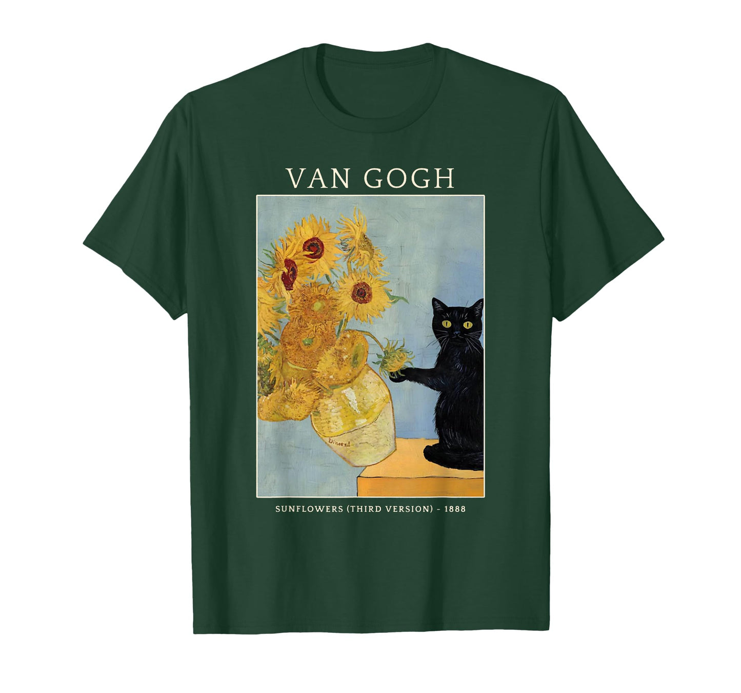 Funny Cat & Sunflowers Van Gogh Art Parody Vintage T-Shirt