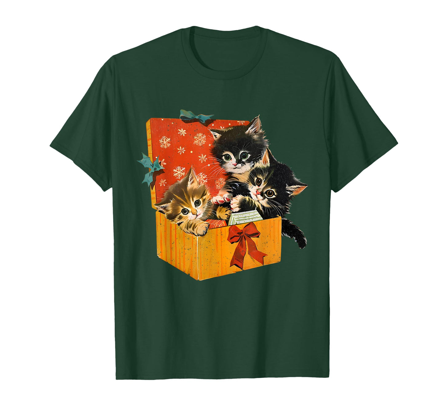 Vintage Funny Kittens Cats in Present Box Merry Christmas T-Shirt
