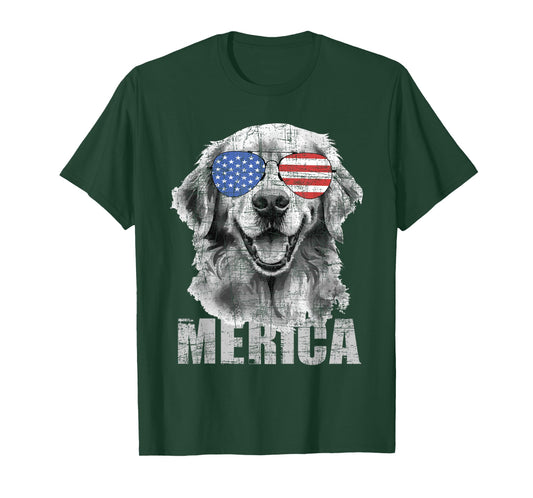 Merica - Patriotic American Flag Golden Retriever Dog Lover T-Shirt