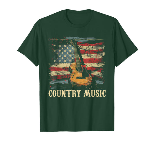 Country Music - Outlaw Western USA Patriotic Vintage Guitar Women Men T-Shirt