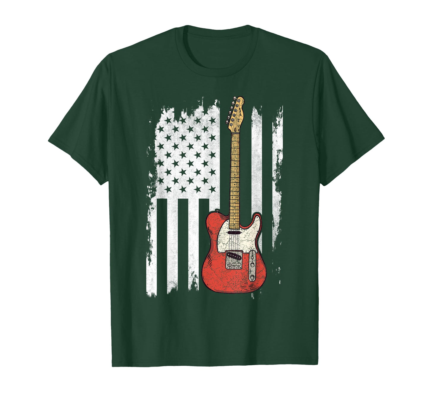 Lets Rock Rock n Roll Guitar Retro USA Flag Music T-Shirt