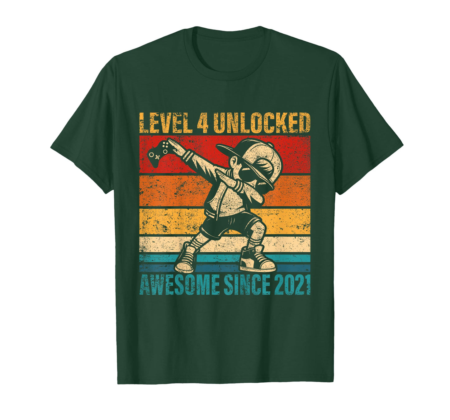 Kids 4 Years Old Birthday Gamer Dabbing Boy 4th Level Unlocked T-Shirt