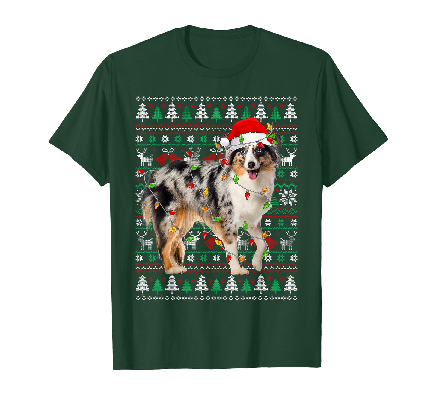 Australian Shepherd Dog Christmas Ugly Sweater Santa Xmas T-Shirt