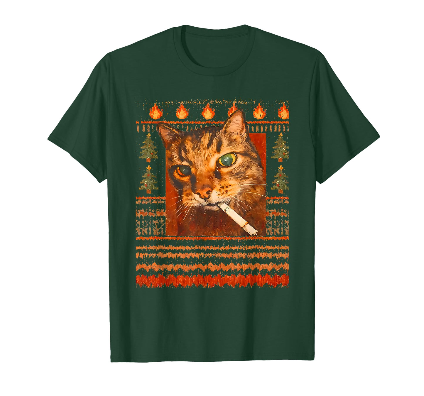 Funny Smoking Cat Meme Ugly Christmas Sweater T-Shirt