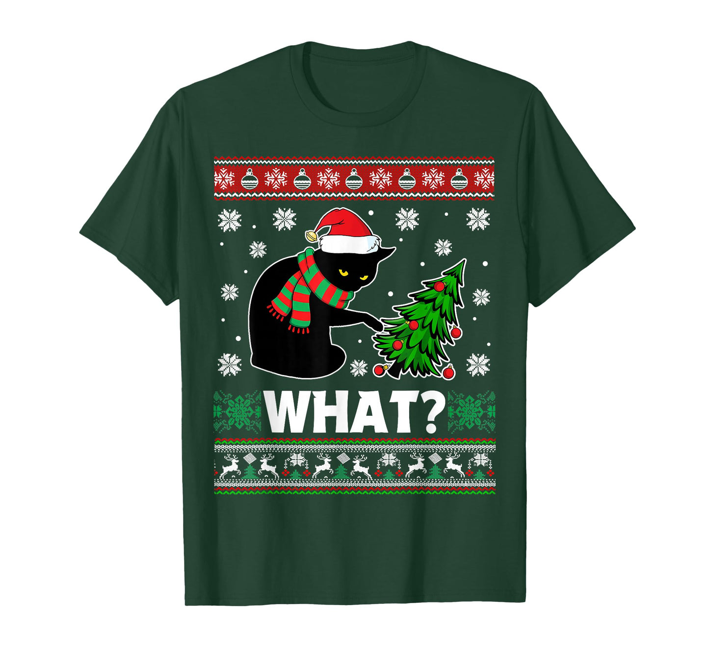 Black Cat What Pushing Tree Over Ugly Christmas Sweaters T-Shirt
