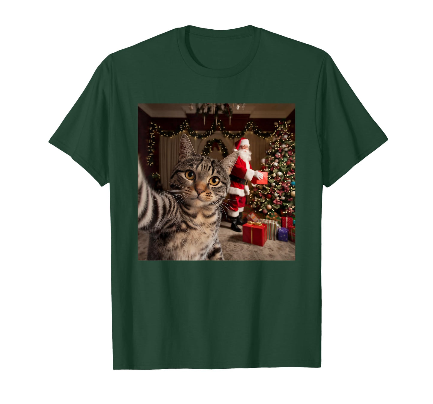 Christmas Cat Selfie with Santa Claus Cute Holiday Photo T-Shirt