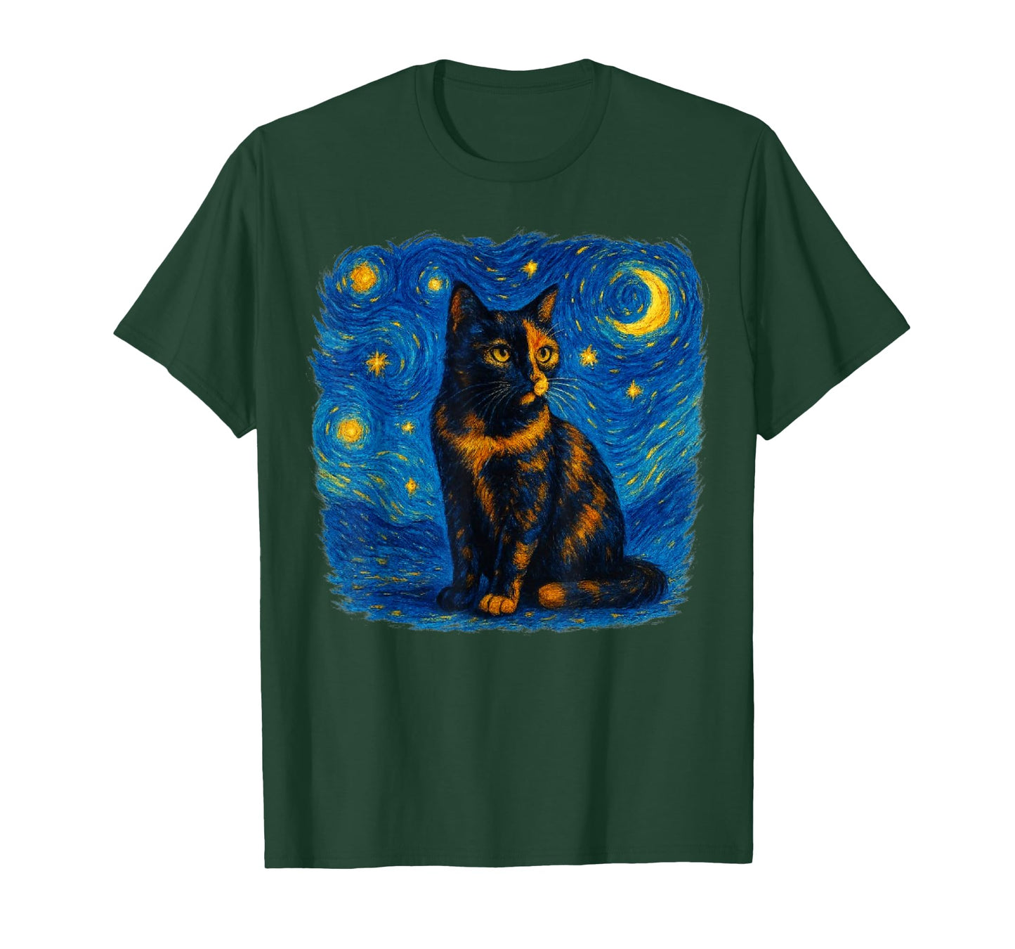 Tortoiseshell Tortie Starry Night Kitty Cat Art T-Shirt
