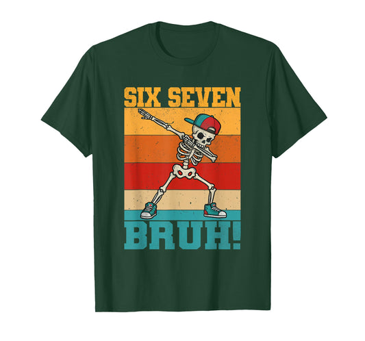 Retro Dabbing Skeleton Six Seven Bruh 67 Meme Halloween T-Shirt
