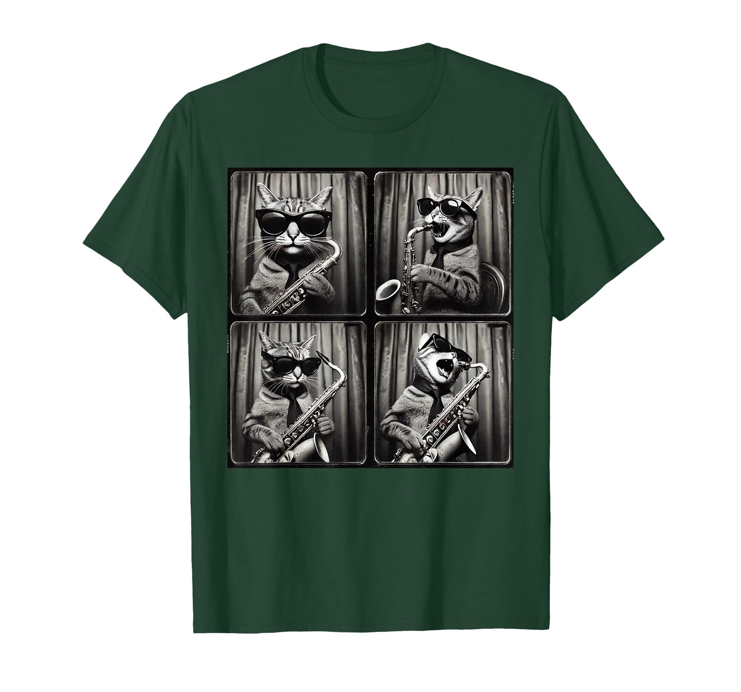 Cat Playing Saxophone Rock Vintage Funny Cat Photobooth T-Shirt