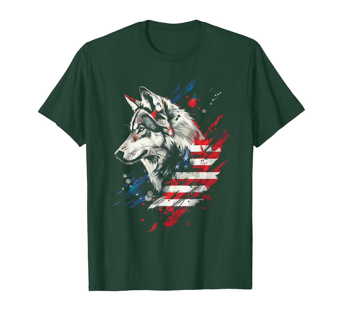 Wolf American Flag USA Patriotic Wolf Lover Women Kids Men T-Shirt
