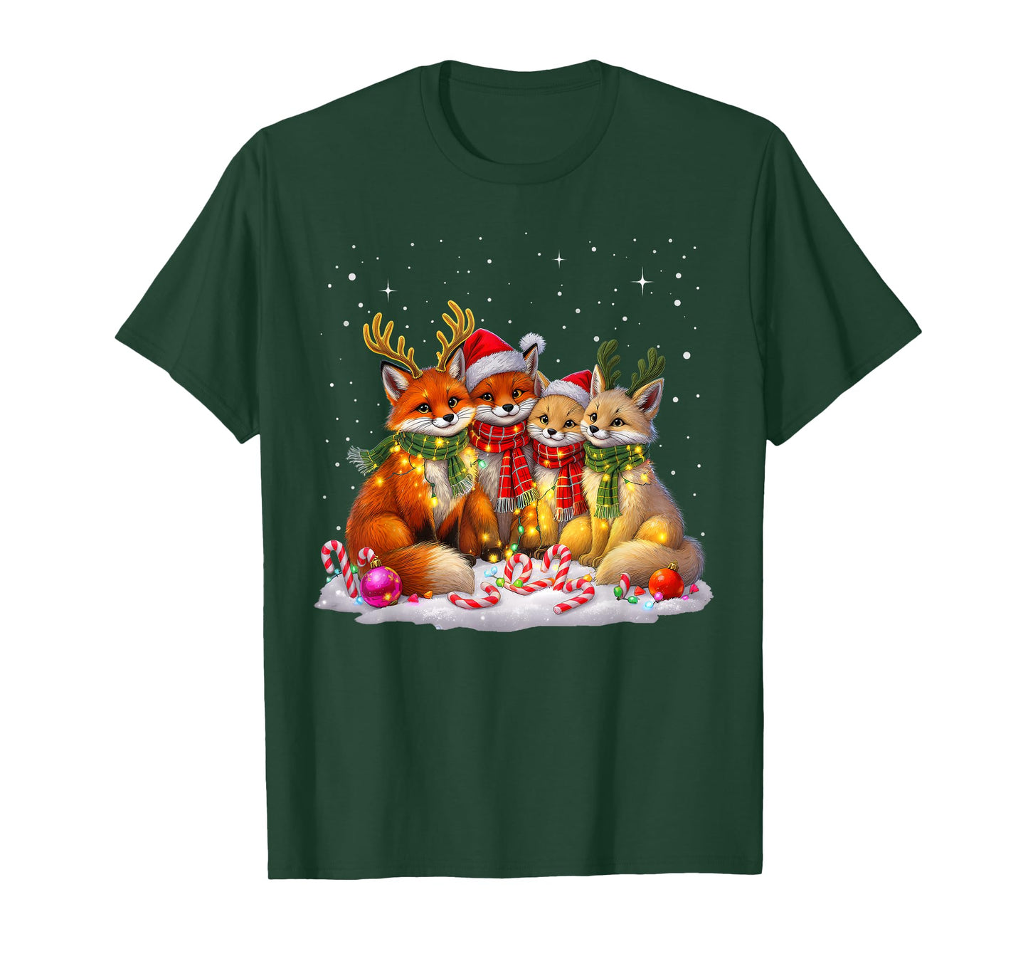 Funny Fox Christmas Lights Santa Xmas Forest Animals Holiday T-Shirt