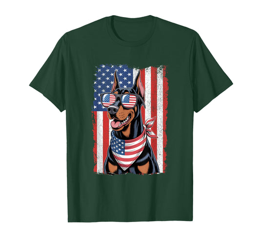 Doberman Pinscher 4th of July Dog Patriotic USA Flag T-Shirt