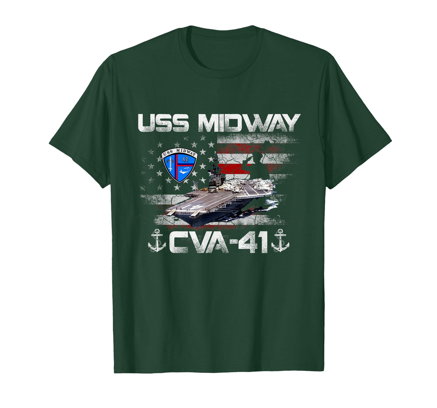 USS Midway CVA-41 Aircraft Carrier Flag Veterans Day Patriot T-Shirt