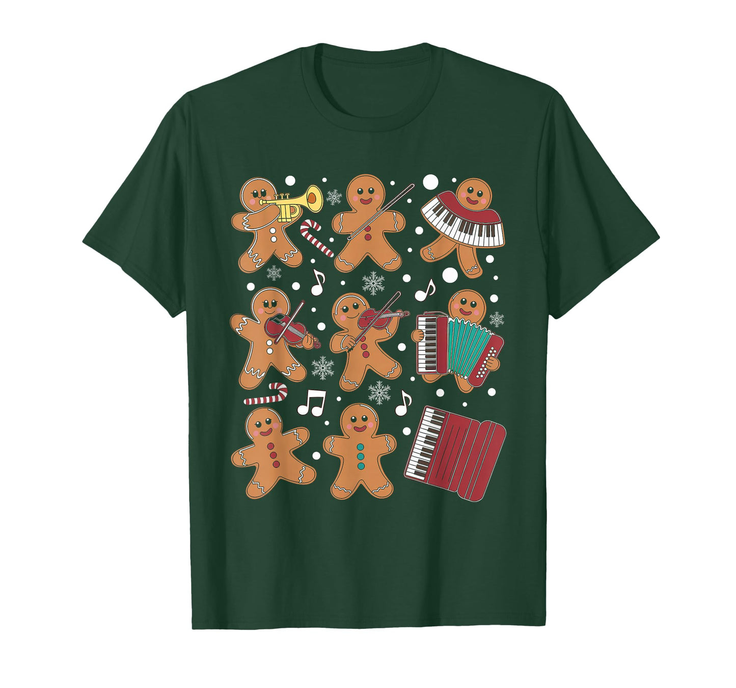 Christmas Musician Gingerbread Playing Musical Instruments T-Shirt