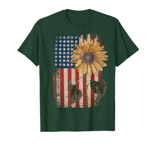 America Sunflower Flag 4th July American Patriotic Flower T-Shirt