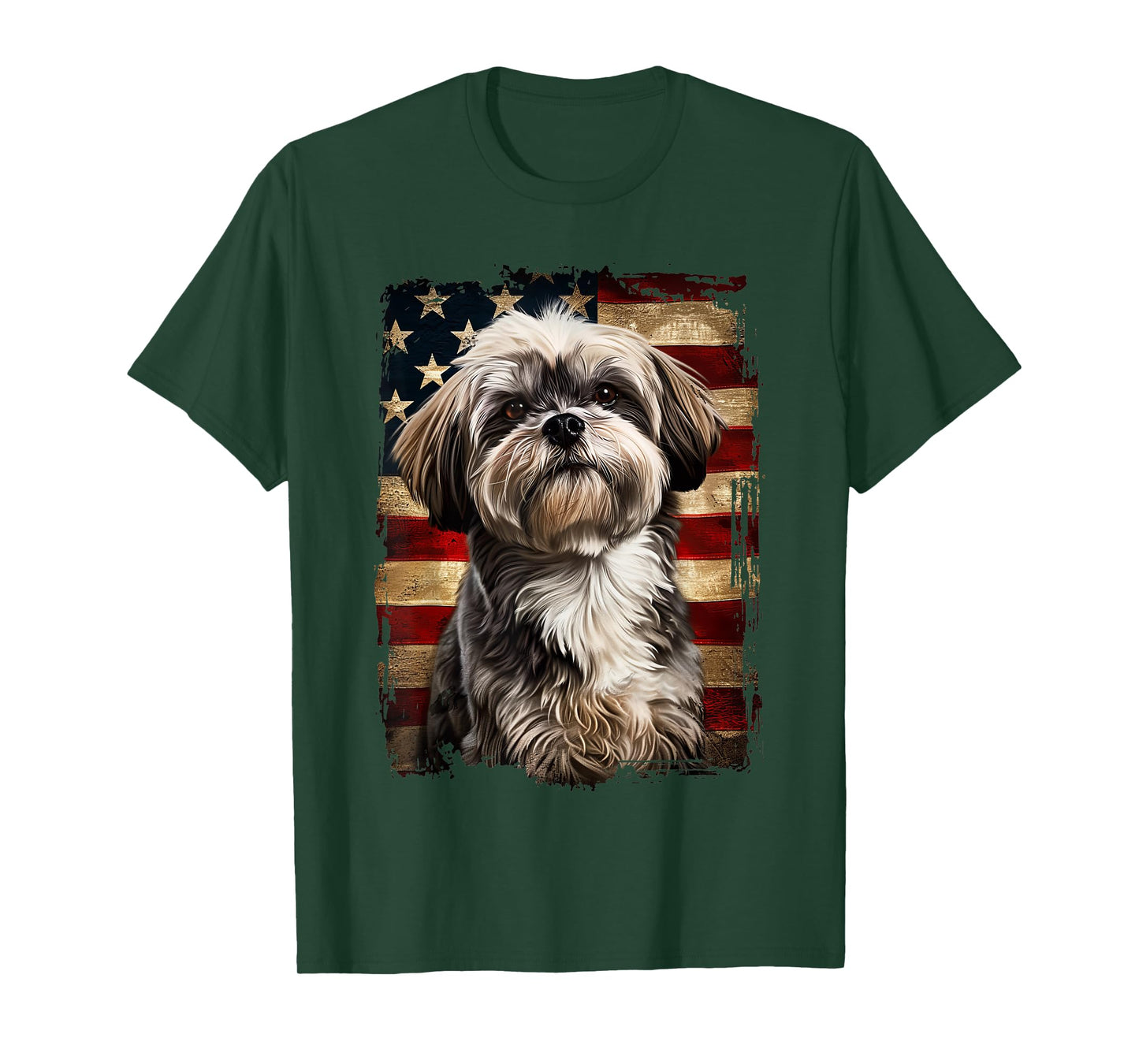 Lhasa Apso American Flag T-Shirt