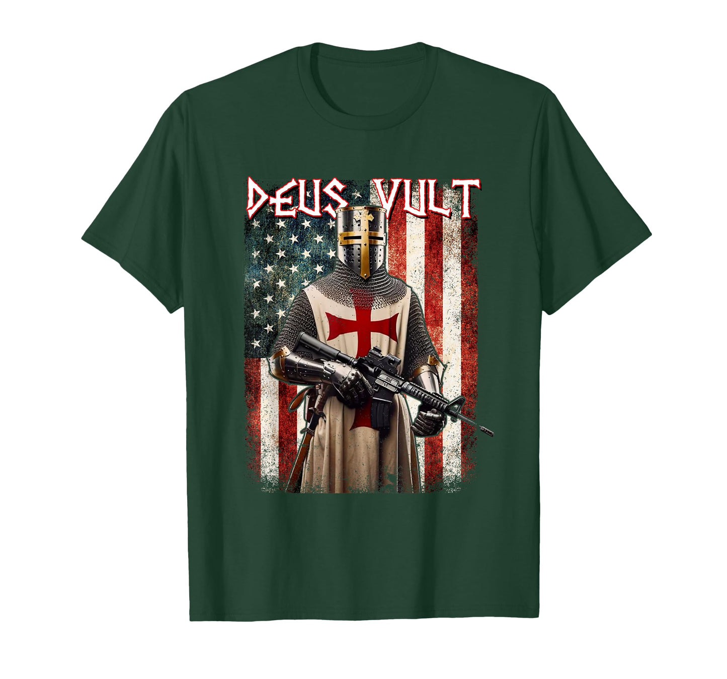 Deus Vult Medieval Knight Templar American Flag Crusader T-Shirt