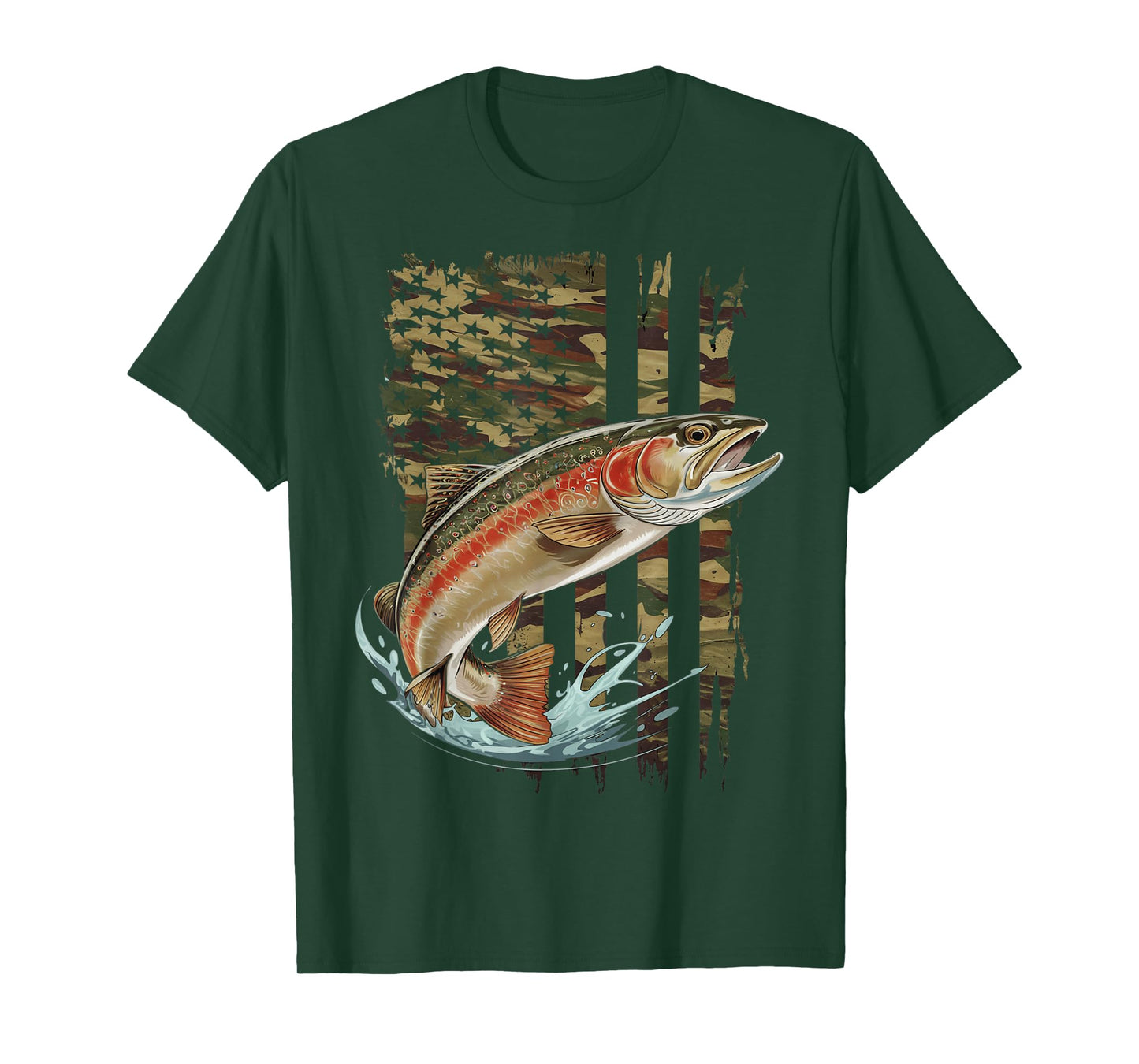 Vintage Speckled Brook trout American flag Fishing artwork T-Shirt